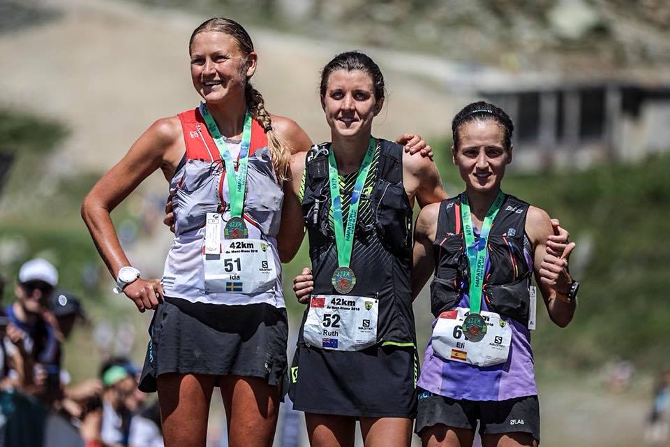 Podio femenino Marathon du Mont Blanc 2018 
