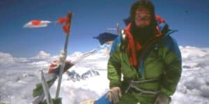 Alison Hargreaves en la cima del Everest .